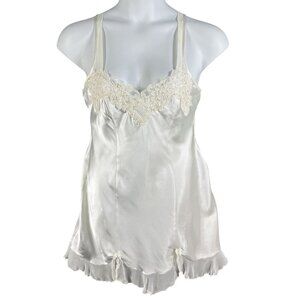 Linea Donatella Womens M White Cream Lace Coquette Satin Slip Dress Chiffon Trim